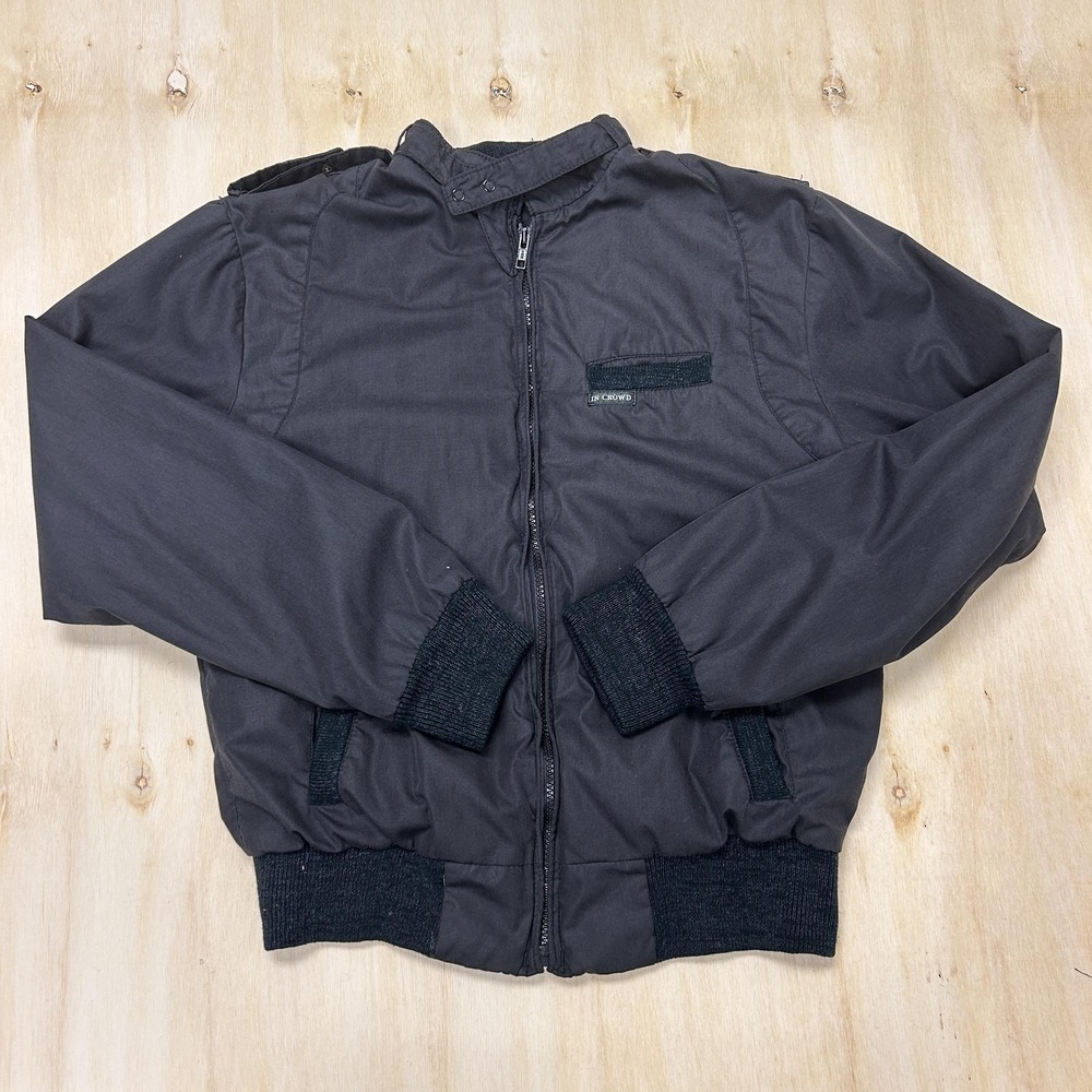 Vintage In Crowd Jacket Mens Small Gray Bomber Full Zip Knit Hem Lined Warm